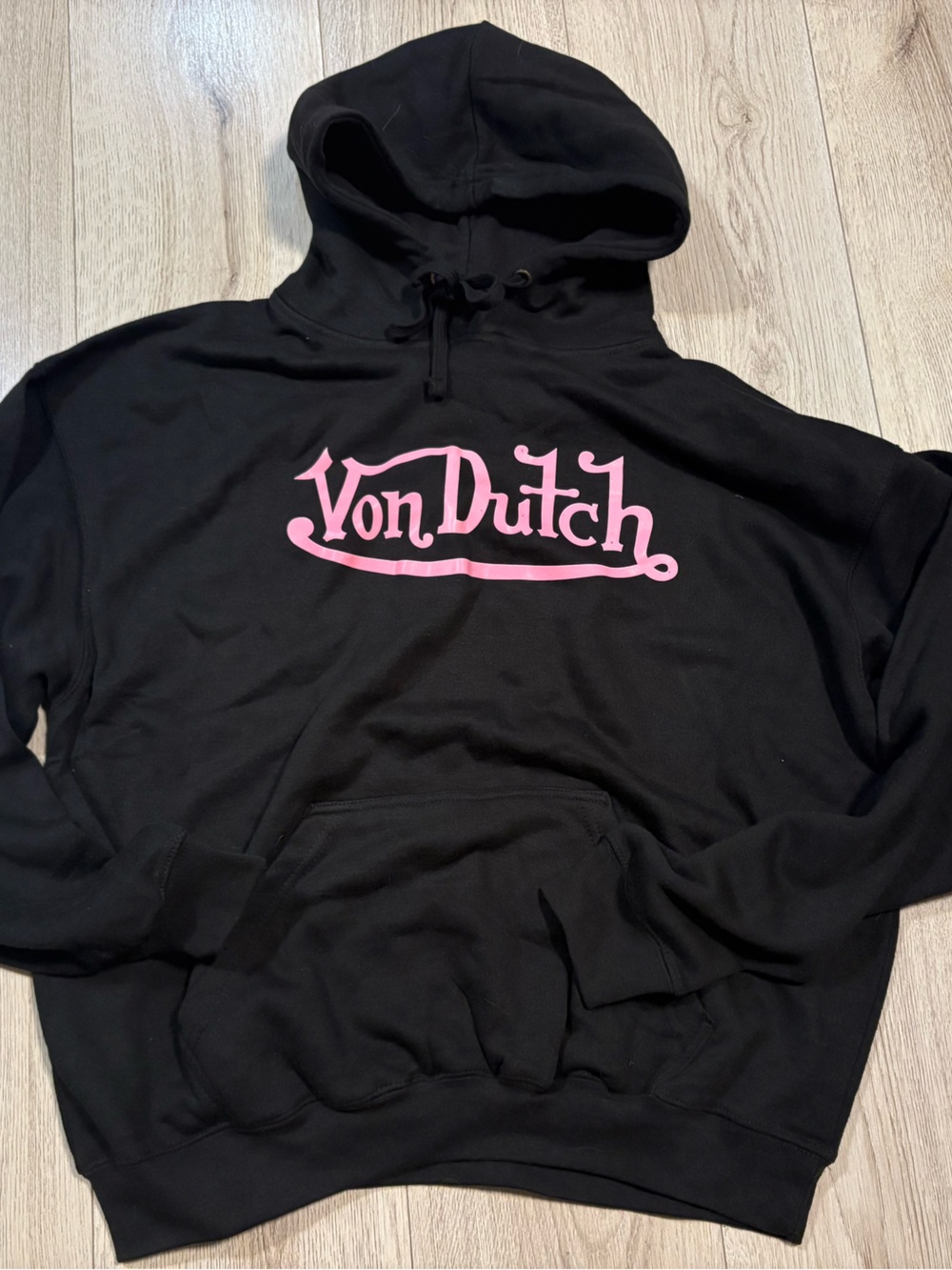 New w/o Tags Von Dutch Black Hoodie with Printed Pink Script Logo Adult Large